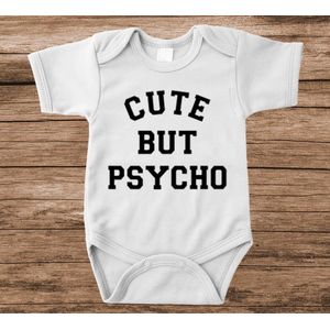 Soft Touch Rompertje met tekst - cute but psycho | Baby rompertje met leuke tekst | | kraamcadeau | 0 tot 3 maanden | GRATIS verzending