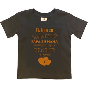 Shirt Aankondiging zwangerschap Ik ben zo schattig papa en mama besloten er nog zo eentje te ""maken"" | korte mouw | zwart/tan | maat 98/104 zwangerschap aankondiging bekendmaking