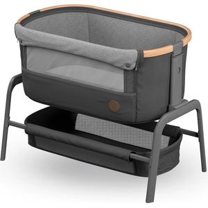 Luxe baby Co-Sleeper & Wieg, Inklapbaar Aanschuifbedje, 0-6 maanden, max 9 kg, 4 Ligstanden & 5 Hoogtestanden, Comfortabel matras, Grote Opbergmand, Eenvoudig Inklapbaar, Essential Graphite