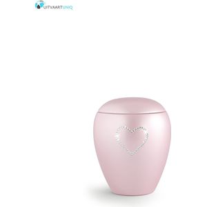 Dierenurn roze paarlemoer swarovski hart klein