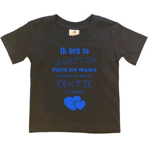 Shirt Aankondiging zwangerschap Ik ben zo schattig papa en mama besloten er nog zo eentje te ""maken"" | korte mouw | zwart/blauw | maat 98/104 zwangerschap aankondiging bekendmaking