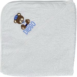 Gepersonaliseerde geborduurde babyhanddoek met capuchon - badcape - matroos teddybeer - personalized embroidered baby hooded towel - sailor teddy bear - 75 x 75 cm