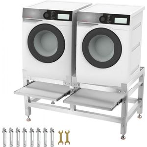 Wasmachineverhoging 268 kg, Wasmachine Verhoger Voetstuk 122 x 66 x 56 cm, Wasmachine Basisstandaard met 2 Plank, Wasmachine Basis Aluminiumlegering en Roestvrij Staal, Onderstel Voor Wasmachine