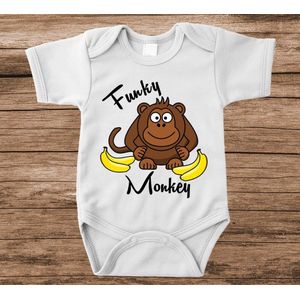 Soft Touch Rompertje met tekst - Funky Monkey | Baby rompertje met leuke tekst | | kraamcadeau | 0 tot 3 maanden | GRATIS verzending