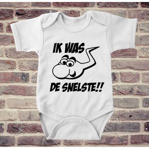 Soft Touch Rompertje met tekst - ik was de snelste | Baby rompertje met leuke tekst | | kraamcadeau | 0 tot 3 maanden | GRATIS verzending