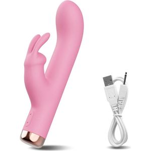 Rabbit Vibrator - Dual Stimulatie - Vibrator voor Vrouwen - Koppels - Seksspeeltjes voor Koppels - Vibrerend - 10 Standen - Huidvriendelijk Siliconen - USB-Oplaadbaar - Sensationeel Genot voor Clitoris en G-spot - Kleur Roze