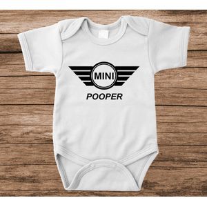 Soft Touch Rompertje met tekst - mini pooper | Baby rompertje met leuke tekst | | kraamcadeau | 0 tot 3 maanden | GRATIS verzending