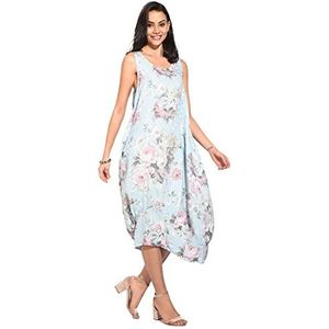 Bonateks Damesjurk van 100% linnen, gemaakt in Italië, korte vloeiende jurk met plooien aan de voorkant en mouwloos, wit, maat: S, Wit, S