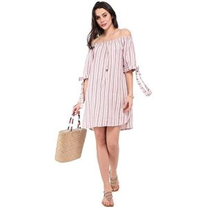 Bonateks Damesjurk van 100% linnen, gemaakt in Italië, halflange vloeiende jurk met ronde hals en zakken, satijn, maat: S, Satijn, S