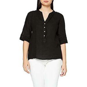 Bonateks, Blouse met Tunesische kraag met knoopsluiting en kanten inzetstuk en lange mouwen om vast te klikken, 100% linnen, maat 34, Amerikaanse maat, zwart, gemaakt in Italië, zwart, 36, zwart.