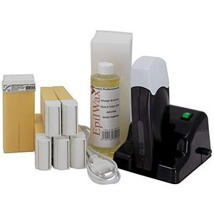 EpilWax - Kit Chauffe Cire Modulaire avec Support - Épilation Professionnelle avec 6 x Recharges Roll on Cire Vanille, 100 x Bandes d'Épilation et Huile après Épilation - Gamme Modulaire Série Black