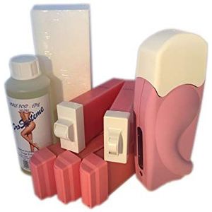 EpilWax - Kit Chauffe Cire Épilation Professionnelle avec 3 x Recharges Roll on Corps à la Rose, 1 x Roll on Maillot, 1 x Roll on Visage, 100 x Bandes d'Épilation et Huile après Épilation - Gamme Solo