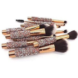Makkelijk te gebruiken Professionele kwaliteit Cosmetische 10 stuks Diamond bezette make-up kwast Wrap Eye Shadow Brush Rose Gold Set Brush Combinatie Beauty Tools
