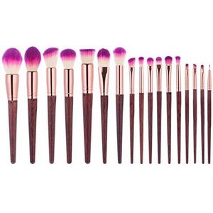 Makkelijk te gebruiken Professionele kwaliteit Cosmetische 17 stuks Hout Kleur imitatie mahonie Handle make-up kwast Rose Gold Tube kleurverloop Fiber Hair Beauty Make-up Kit For Gezicht Contour gemak
