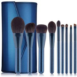 Makkelijk te gebruiken Professionele kwaliteit Cosmetische 9-delige Pearl Blue Makeup Brushes Animal Hair Makeup Brush Fine Light Peak wol make-up borstel met PU Bag Set