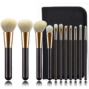 Makkelijk te gebruiken Professionele kwaliteit Cosmetische 11 stuks Hoogwaardige wol make-up set Beginner's Convenience Blush Brush Loose Powder Eye Shadow Brush Zipper Brush Bag