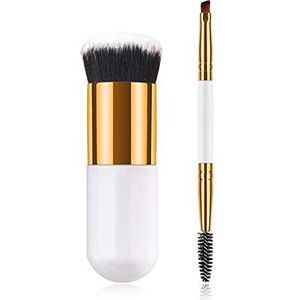 Makkelijk te gebruiken Professionele kwaliteit Cosmetische 2-delige White Pearlescent Foundation Brush Round Head Blush Brush Honey Poederborstel Portable Loose Powder Eye Shadow wimpers borstel Make-