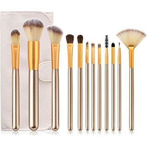 Makkelijk te gebruiken Professionele kwaliteit Cosmetische meervoudige combinatie make-up kwast Champagne Gold Set waaiervorm gepolijst, Gevlekte, Concealer - hoge kwaliteit kunststof Compact borstelh