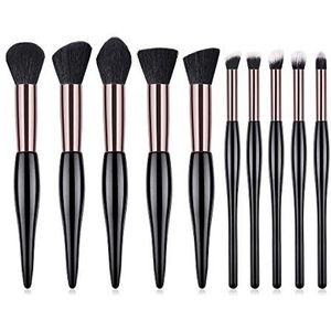 Makkelijk te gebruiken Professionele kwaliteit Cosmetische 10 stuks make-up Brushes Makeup Tools Five Big Five Small Zwangere Buik Roze zwart pak. (Color : Black)