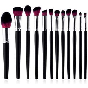 Makkelijk te gebruiken Professionele kwaliteit Cosmetische 12 stuks make-up Brushes Makeup Tools Set Black Bing Silver Tube Flame Brush Eye Shadow Brush gepolijst, Gevlekte, Concealer - hoge kwaliteit