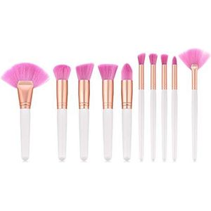 Makkelijk te gebruiken Professionele kwaliteit Cosmetische 10 stuks make-up borstels, set penselen, Loose Powder Brush, waaiervorm, Eye Shadow Brush, roze haar, Wit Handle Polijsten, vlekken, Conceale