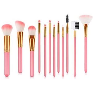 Makkelijk te gebruiken Professionele kwaliteit Cosmetische 12 stuks make-up Brushes Makeup Tools Powder Brush Fan Brush Pink Brush Tube Set hoge kwaliteit kunststof Dense borstelharen
