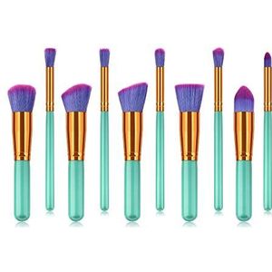 Makkelijk te gebruiken Professionele kwaliteit Cosmetische 10 stuks make-up borstels Five Big Five Small Powder Brush Foundation Color Makeup Kit (Color : Green)