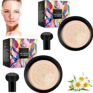 Whalegrass Air Cushion Cc Cream,Mushroom Head Air Cushion Cc Cream,Whale Grass Make Up,Whalegrass Cc Cream,3 In 1 Air Cushion Waterproof Foundation Cc Cream,Whalegrass Concealer (Ivory*2)