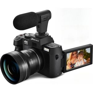Monitech - 4K Compact Camera - 48MP Fotocamera voor Vloggen met 180° Kantelscherm - 16x Digitale Zoom - 32GB Kaart