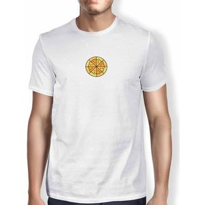 Green Fish, Basic T-shirt voor heren, 100% katoen, regular fit, Digital Icon Printed, maat: L, kleur: wit, wit, L