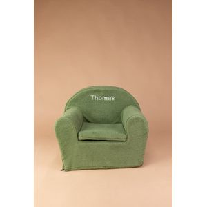 Kinderfauteuil met naam - Teddy stof - Forest groen