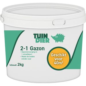 2-1 Gazon | Tuin-Dier | Gazonverzorging in 1 strooibeurt | Mest en kalk | Kalk en mest | Kalk met gazonmest voor het gras | In handige bewaaremmer | 2.000 gram | 2 kilogram