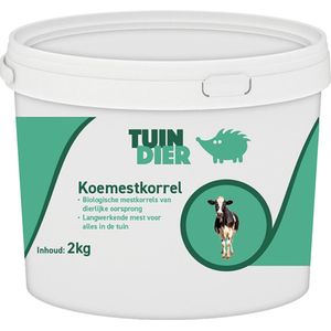 Koemest | Tuin-Dier | Gedroogde koemestkorrels voor gazon en planten | In handige bewaaremmer | 2 kilogram