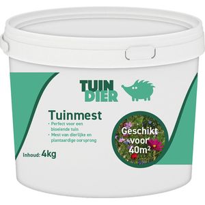 Tuinmest | Tuin-Dier | Biologische meststof voor de tuin | Van natuurlijke en dierlijke oorsprong | In handige bewaaremmer | 4.000 gram | 4 kilogram