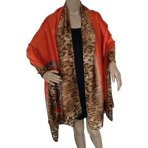 Dames Lange Sjaal Print - Satijn van Zijde-Viscose 190x90CM Oranje
