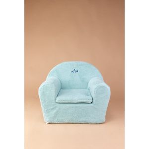 Kinderfauteuil met naam - Teddy stof - Mint blauw