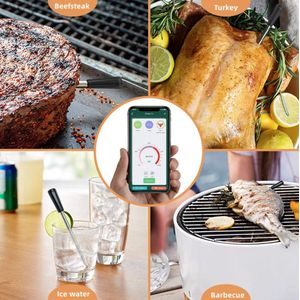 Goldtrix - Vleesthermometer Draadloos met App - BBQ Thermometer met Bluetooth - Oventhermometer - BBQ accesoires - RVS - ZWART
