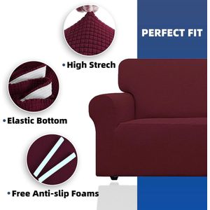 Stretch Bankhoes 4 Zits, Elastische Bankhoezen Voor Woonkamer, 1 Stuks Universele Rekbare Armsteun Sofahoes Met Anti-slip Schuim, Krasbestendig Meubelhoes Voor Bank, Bordeaux