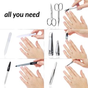 manicureset dames en heren Solingen Made in Germany 7-delig met gepatenteerde glasvijl voor hand- en voetverzorging - echt lederen etui handig en zacht, 1 stuk