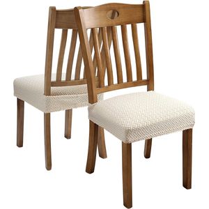 Stretch Jacquard stoelhoezen voor de eetkamer, afneembare wasbare stoelzitting Protector Slipcover (Beige, 4)