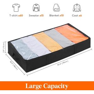 2-pack opbergzakken voor onder het bed met deksel, opbergdozen voor kleding Opvouwbare organizer voor onder het bed met versterkte handgreep voor kleding, dekens, schoenen, 65L, Zwart