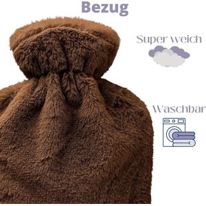 NIEUW: kruik met hoes. 2 liter warmtefles, Hot Water Bottle, bedfles. Ideaal voor kinderen en volwassenen (roestbruin)