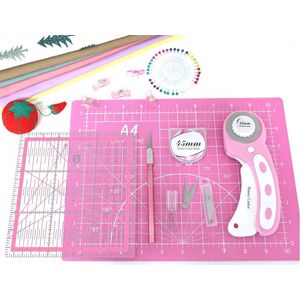 Roterende snijset - quiltkit incl. 45 mm stofsnijder, 5 extra roterende messen, A4 zelfgenezende snijmat, acrylliniaal en naaiclips, knutselmes, ideaal voor knutselen, naaien, patchworking