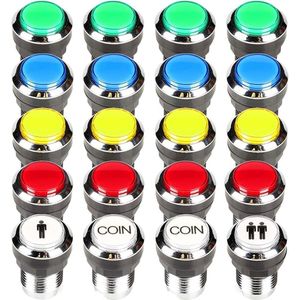 2 speler Arcade Joystick LED Chrome Drukknoppen voor PC MAME Raspberry Pi Video Games Arcade Cabinet Parts (Rood - Blauw Kit)