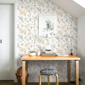 Zelfklevend behang, bloemen, 39 x 300 cm, groen/geel/beige, zelfklevende vinyl meubelfolie, vintage, zelfklevende wandbekleding, afneembare plakfolie, voor woonkamer, slaapkamer, muur meubels