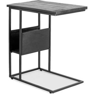 Bijzettafel van Mangohout Zwart - Magazijnhouder - Hout Metaal - 55 cm hoog