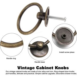 12Pcs Vintage Kast Ring Knoppen Ronde Antieke Lade Trekt Handvat Voor Deur Kast Drop Dresser Enkele Gat (Bruin)