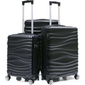 Kofferset Traveleo Babij - 3-delig- met cijferslot - Complete Set - Koffer - Handbagage 35L + 65L en 90L Ruimbagage - ABS04 - Zwart