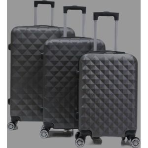 Kofferset Traveleo Babij - 3-delig - Complete Set - Koffer - Handbagage 35L + 65L en 90L Ruimbagage - ABS07 - Grijs