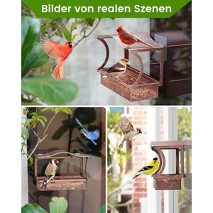 Raamvogelvoederdispenser, duurzaam metalen vogelvoederstation, vogelhuis, vensterruit met sterke zuignappen, 4 superkleeffolie, groot outdoor voederhuis voor vogels, vogelhuis, balkon